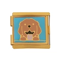 Modularer italienischer Goldanhänger mit hellblauem Emaille-Design und Golden Retriever - Golden Retriever Muster (HB-37)