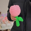 Handmade pink crochet tulip flower with green stem and leaf for home decoration - Pink