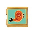 Italienisches Charm-Glied aus goldenem Edelstahl mit buntem Vogel-Emaille-Design - Oranges Vogelmuster (HB-40)