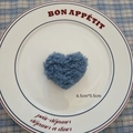 Blue knitted heart Christmas ornament accessory with silver glitter yarn detail - Heart-02
