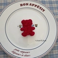 DIY red plush crochet bear patch for Christmas decoration and crafts measuring 4.5x5.5cm - Bear-04
