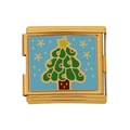 Goldenes Charm-Glied mit blauem Emaille-Weihnachtsbaum und bunten Lichtern am Armband - Weihnachtsbaummuster (HB-47)