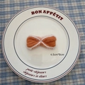 Orange plush bow ornament with white fleece trim for DIY Christmas crafts 4.5x8cm - Bowknot B-03