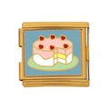 Goldenes Italian Charm Armband-Glied mit buntem Emaille-Kuchen und Herz-Motiv - Dreischichtiges Kuchenstück (HB-49)