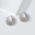 Minimalist silver irregular sunburst hoop earrings with polished radial design - Steel