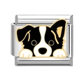 Italiaanse stijl roestvrijstalen bedel met een schattig zwart-wit hondenontwerp van email - Border Collie Stijl (HA-339)