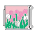 Pink tulip enamel charm module in stainless steel for DIY modular bracelets - HA-353