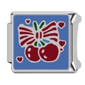 Italienisches Charm-Glied mit blauem Emaille-Hintergrund und rotem Kirschmuster in Silber - Blau Basis Rotes Herz Kirsche(HA-333)
