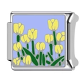 Modular link charm with yellow tulip pattern in blue enamel for DIY bracelets - HA-354
