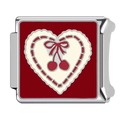 Italienisches Armband-Modul mit Kirsch-Herz-Design auf weinrotem Emaille-Hintergrund - Spitze Herz Kirschmuster(HA-334)