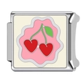 Italienisches Charm-Glied mit rotem Kirschdesign auf rosa Emaille auf Edelstahl - Rosa Basis Herz Kirschmuster(HA-335)