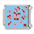 Charm-Modul aus Titanstahl für Armbänder mit blauem Grund und rosa Schleifenmuster - All-over Schleifenmuster(HA-336)