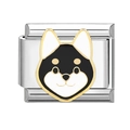 Italiaanse bedelschakel met zwarte Shiba Inu-hondenkop van staal voor DIY-armbanden - Zwarte Shiba Inu Stijl (HA-340)