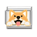 Italiaanse armband charm van roestvrij staal met schattig hondenontwerp in email - Rode Shiba Inu Stijl (HA-344)