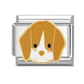 Modulaire roestvrijstalen schakel met Beagle-hond van emaille voor DIY-bedelarmbanden - Beagle Stijl (HA-345)
