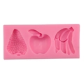 Rosa Silikonform für Obstmotive wie Erdbeere, Apfel und Banane für Fondant oder Schokolade - Bananen Erdbeer Apfel Stil / Rosa