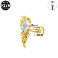 ASTM F136 titanium flat back earring with rhombus zircon and leaf design texture - Gold Leaf Style (G23LAI805-G1208145)