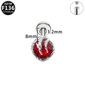 Macro detail of G23 titanium heart bat wing stud with red gemstone and internal threading - Silver Dragon Claw Style (G23LAI798-S1208130)