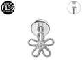 Vista detallada del piercing labret de flor en titanio G23 con circón y rosca interna - Estilo Flor Hueca Plateada (G23LAI892-S1208100)