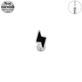 Close-up of 316L stainless steel threadless labret stud with black lightning bolt design - Black Lightning (LP029-SBK1208)