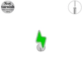 Dettaglio del piercing a fulmine in acciaio chirurgico 316L con inserti in verde - Fulmine Verde (LP029-SG1208)