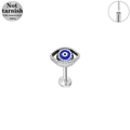 Dettaglio macro di labret in acciaio chirurgico 316L con smalto malocchio e filetto interno - Malocchio Argento (LP033-S1208)
