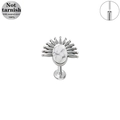 Dettaglio del labret in acciaio chirurgico 316L con intarsio in pietra turchese bianca - Sole Bohemien Argento (LP031-S1208)
