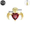 Macro detail of G23 titanium heart stud with bat wings and internal thread structure - Gold Heart Bat Wing Style (G23LAI795-G1208160)