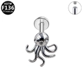 G23 titanium octopus piercing met zirkoon ogen en intern schroefdraad - Zilveren Octopus Stijl (G23LAI896-S1208100)