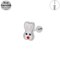 Detailed macro view of bunny shaped lip stud made of 316L medical grade surgical steel - Cute Rabbit Style (LP035-S1208)