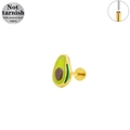 Makro-Detail des avocado-förmigen 316L-Chirurgenstahl-Ohrsteckers mit Threadless-Design - Gold Avocado Stil (LP039-G1208)