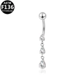 Macro view of ASTM F136 titanium belly ring featuring three teardrop zircon pendants - Triple Teardrop Dangle Style (G23BRI646-S1610160) / Long / Silver