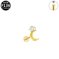ASTM F136 titanium gold crescent moon labret earring with sparkling zircon stones - Gold Moon Style (G23LAI829-G1208145)