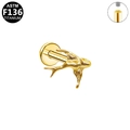 Macro detail of bird shaped gold titanium labret stud with internal threading system - Golden Swallow Style (G23LAI1066-G1208065)