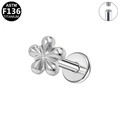 Detailed macro view of silver titanium flower stud featuring an internal thread structure - Silver Flower Style (G23LAI1067-S1208050)