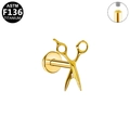 Detailed macro view of golden ASTM F136 titanium scissor stud with internal threading - Golden Scissors Style (G23LAI1075-G1208065)