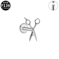 Detailed macro view of scissors-shaped G23 titanium labret stud with internal threading - Silver Scissors Style (G23LAI1075-S1208060)