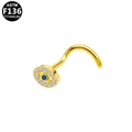 F136 Titan Gold Nasenstecker mit blauem Edelstein und weißen Zirkonsteinen - Goldener Böser Blick Stil (G23NRW650-GBLCL0807093)