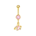 Piercing per ombelico dorato con luna in zircone rosa e ciondolo a cuore brillante - Stile Dorato Cuore Rosa Saturno (BR25071408-G)