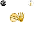 Golden G23 titanium labret stud featuring a skeletal hand design and internal threading - Gold Skeleton Hand Style (G23LAI888-G1208095)