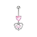 Dettaglio di piercing all'ombelico con cuore rosa e ciondolo a spina d'argento - Stile Argentato Strass Rosa Cuore Spine (BR25071427-S)