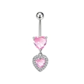 Dettaglio del piercing all'ombelico a cuore argento con pietra rosa e piccoli cristalli - Stile Argentato Cuore Rosa Lucente (BR25071438-S)