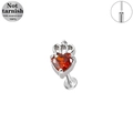 Detailed macro view of heart crown labret stud in 316L surgical steel with red gem - Red Crown Heart Style (LP017-S1208)