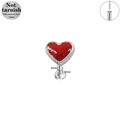 Red heart labret stud made of 316L surgical steel with silver metallic edging detail - Red Heart Style (LP019-S1208)