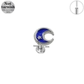 Macro view of blue enamel moon and star labret stud made of 316L surgical steel - Blue Moon Small Star Style (LP028-S1208)