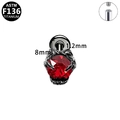 F136 titanium internally threaded black claw stud with red stone, 8mm length - Black Round Prong Set Style (G23LAI797-B1208130)