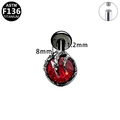 G23 Titanium heart bat wing piercing stud with red zircon and internal thread - Black Dragon Claw Style (G23LAI798-B1208135)
