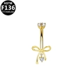Detail of G23 titanium belly ring with bowknot and heart-shaped cubic zirconia dangle - Bowknot Heart Pendant Style-Gold (G23BRI652-G161004117)