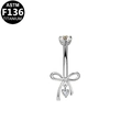 Detailed view of ASTM F136 titanium navel ring with bow-knot and heart crystal drop - Bowknot Heart Pendant Style-Silver (G23BRI652-S161004112)