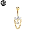 Detailed view of ASTM F136 titanium navel ring with marquise zircon flower and gold chain - Marquise Petal Tassel Style-Gold (G23BRI653-G160804190)